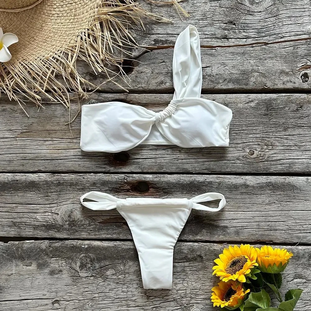 Clothing Two-Piece Top Sexy Low Waist Bikini Set Solid One Shoulder Thong Swimwear Women Swimsuit Beachwear Bathing Suits Girl