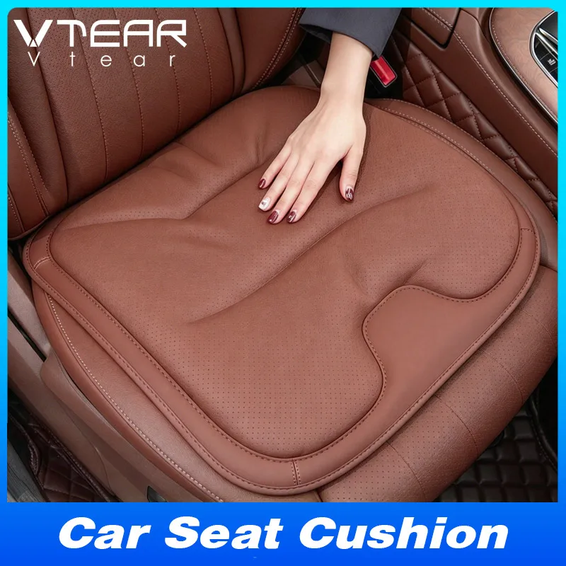 Vtear Universal Front Seat Cushion Backrest Pad PU Perforated Breathable Non Slip Cotton Filled Relieve Fatigue Car Accessories
