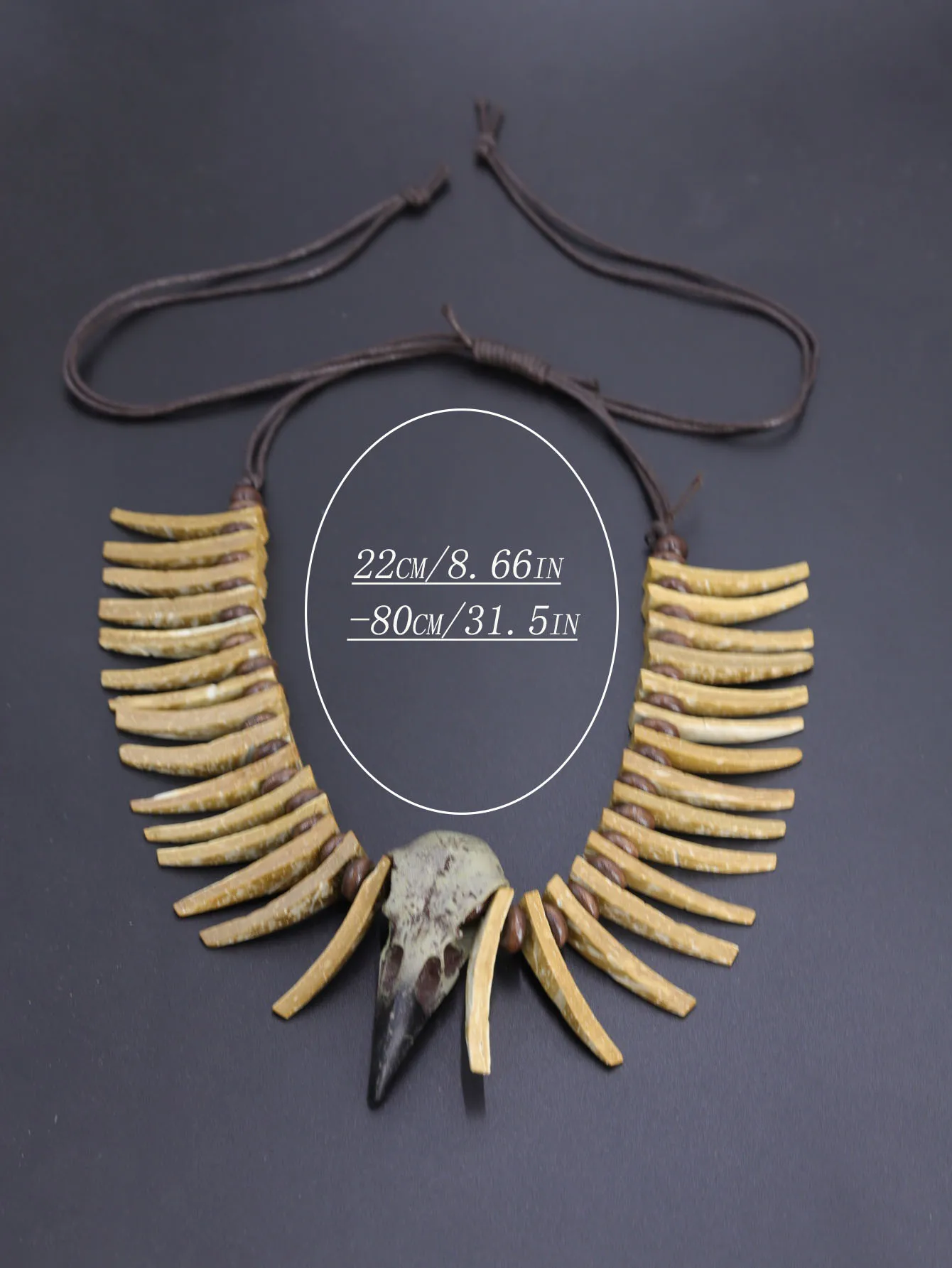 vintage crow skull coconut shell necklace with animal-shaped irregular long teeth, Gothic style (random color for the bird skull view 5