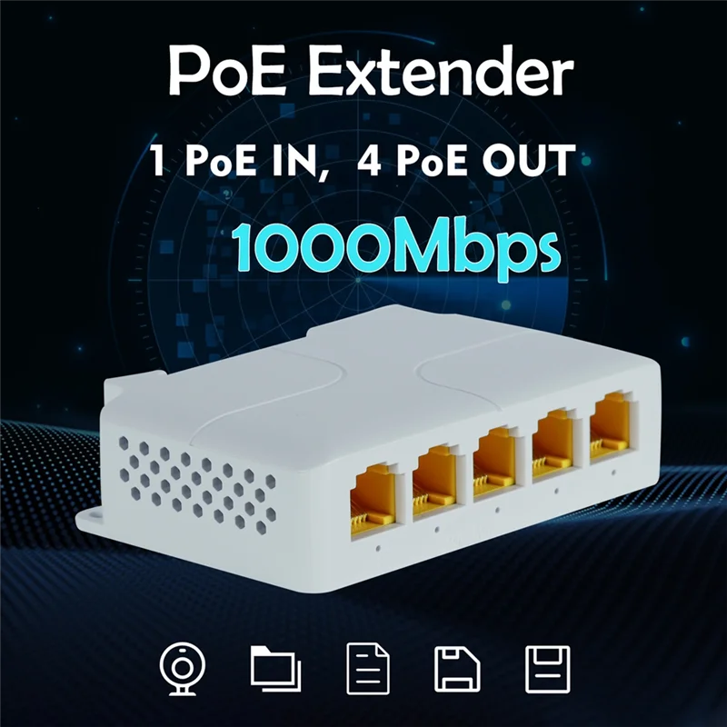 Gigabit Poe Extender 802.3Af/At/Bt 5 Port Poe Repeater Vlan Extend Additional 100M(328Ft) Of Power And Data Transmiss