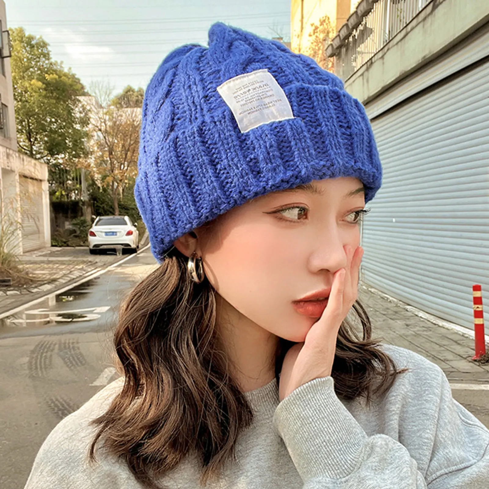 Cable Knit Beanie Warm Ear Protection Knitted Hat for Winter Outdoor Cold Weather Soft Wool Blend Skull Cap Casual Wear