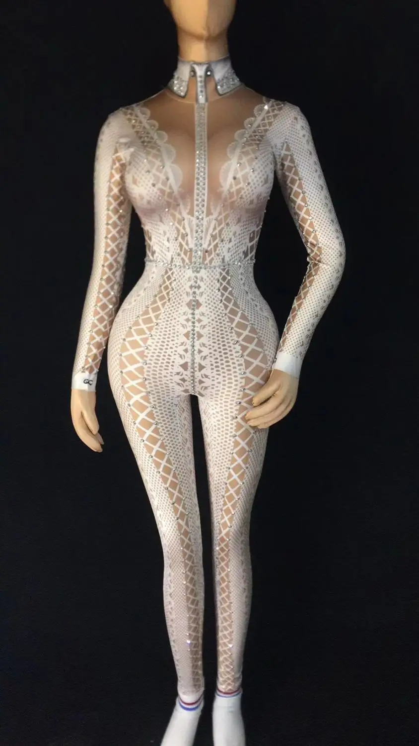 Nuevo Body Sexy con estampado de diamantes de imitación en 3 colores, mono elástico de una pieza para mujer, ropa para fiesta en club nocturno, cantante, espectáculo de danza y escenario