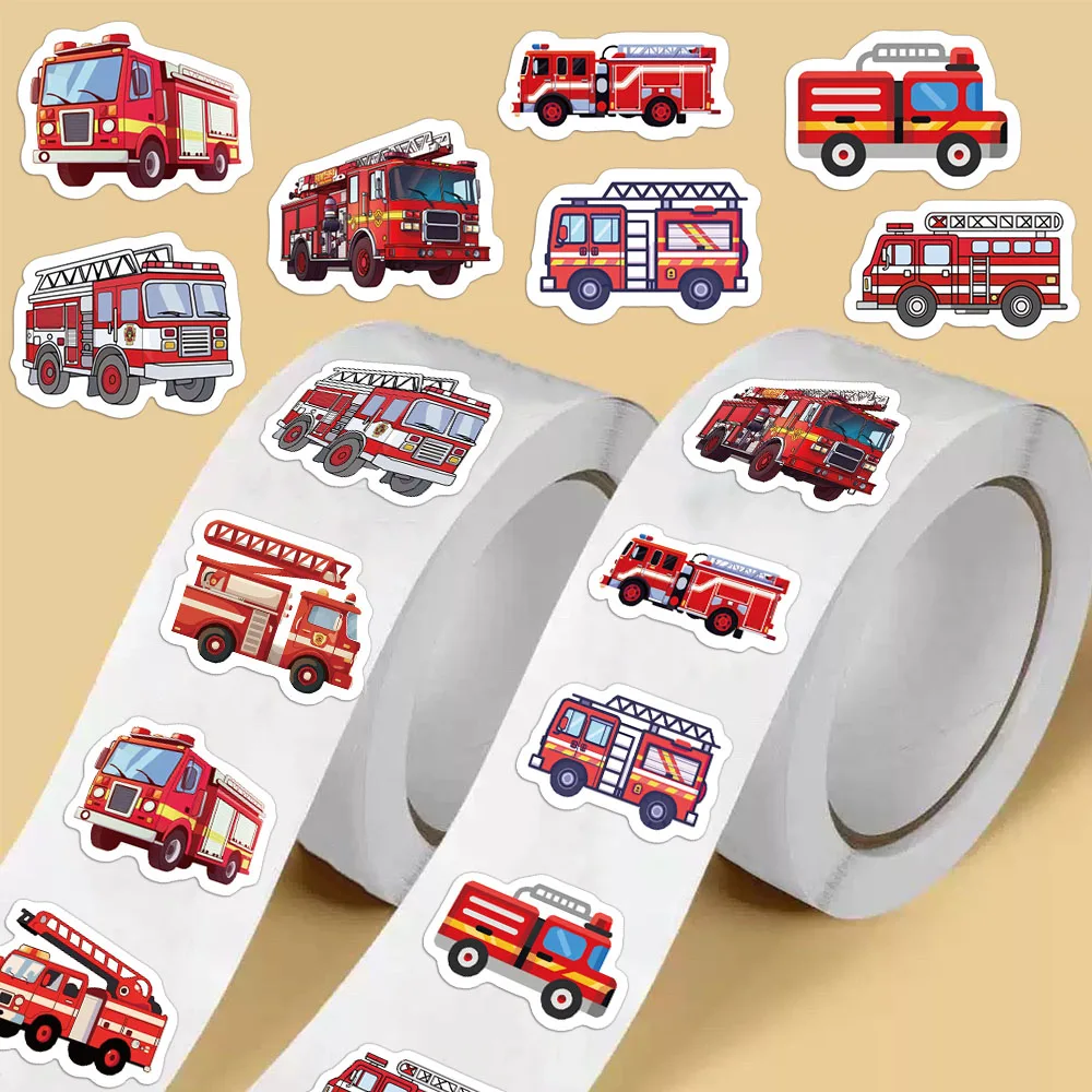 500PCS Fire Truck Rescue Film Reward Stickers 10 Different 2.5cm/1.0in Learning Reward Games Party Gift Seals