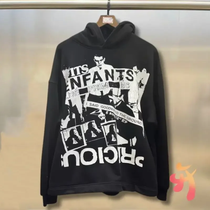 

24fw Winter Fleece ERD Hoodies Men Women Black Retro Fading Cracked Portrait Letter Print Enfants Riches Deprimes Hoody