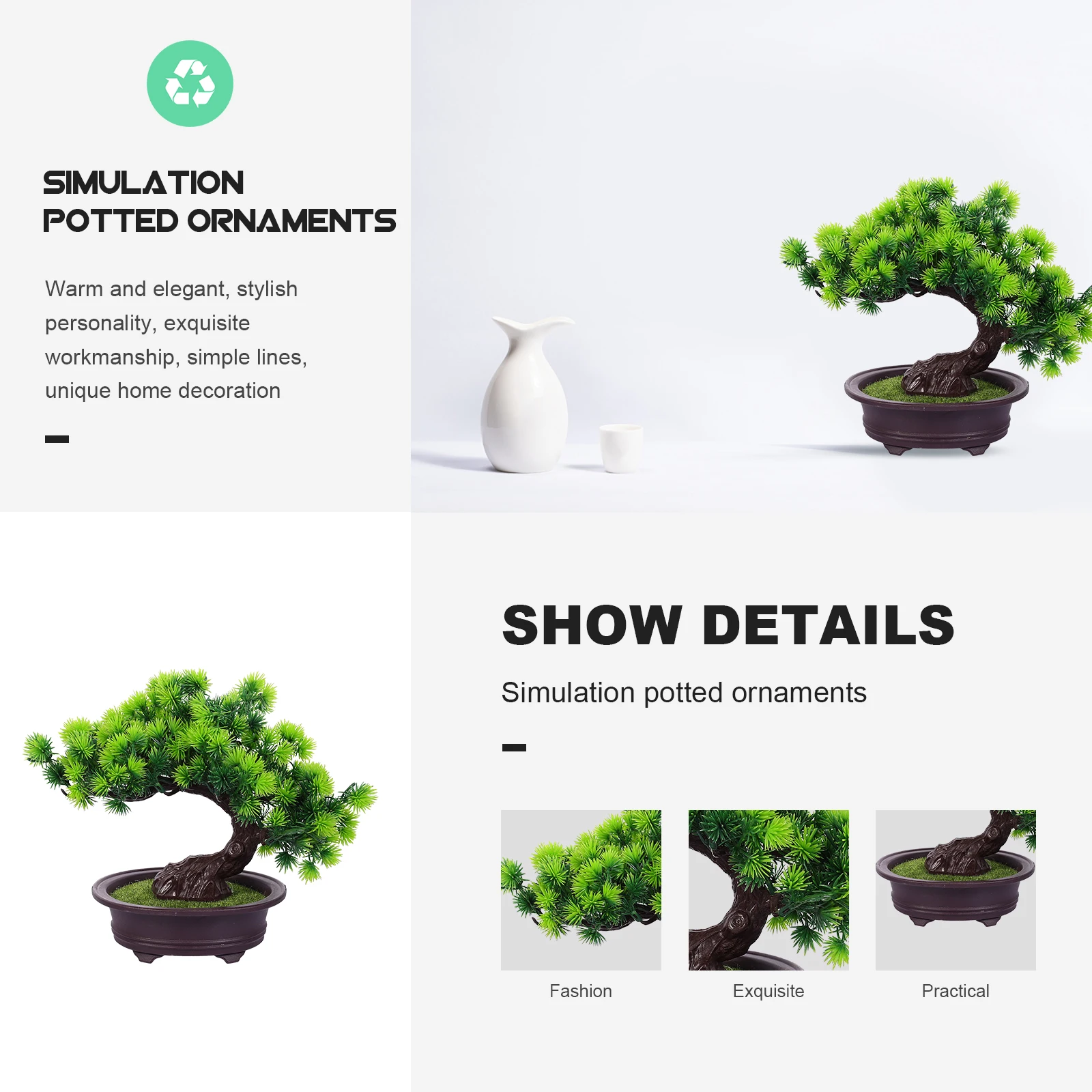 

Artificial Pine Potted Plant Decorative Small Bonsai Tree Mini Fake Juniper Plants Desk Office
