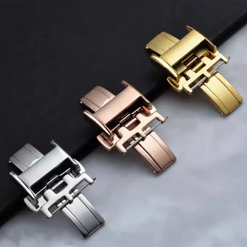 14mm 16mm 18mm Double Press Butterfly Clasp for Longines L2 L3 L4 L5 Watch Strap Buckle Accessories Rose gold Folding Buckle