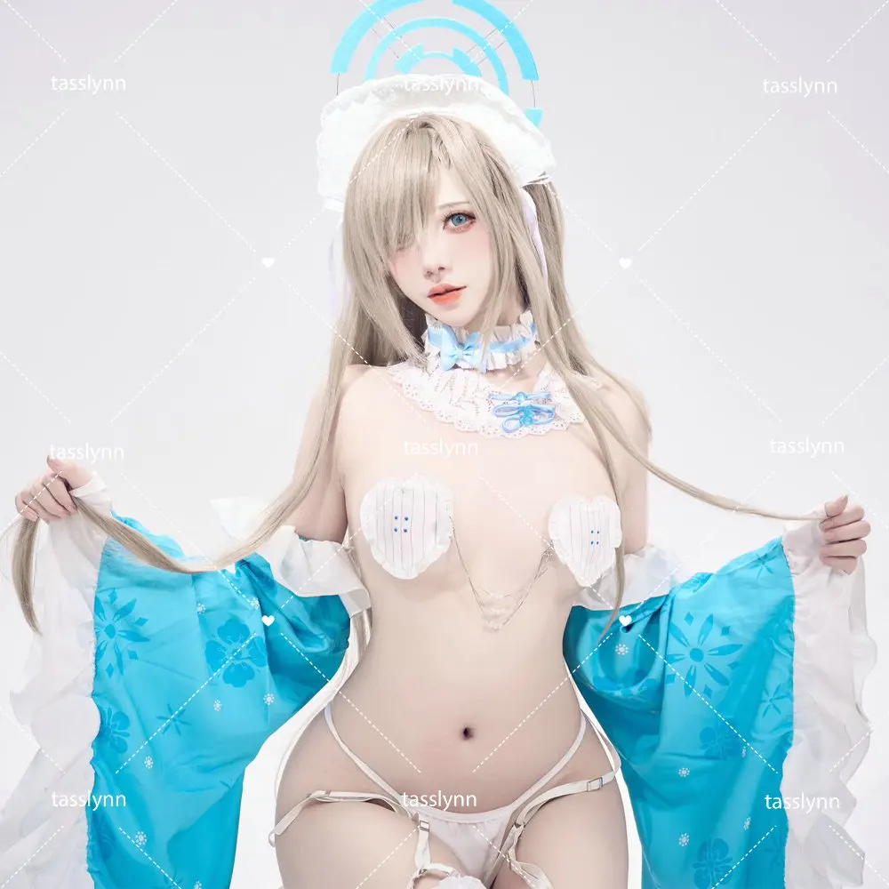 Dishwasher Itinose Asena Cosplay Costumes Itinose Asena Sweet Maid Dress Blue Bikini Kakudate Karin Anime Cosplay Sakura Kimono - view 3