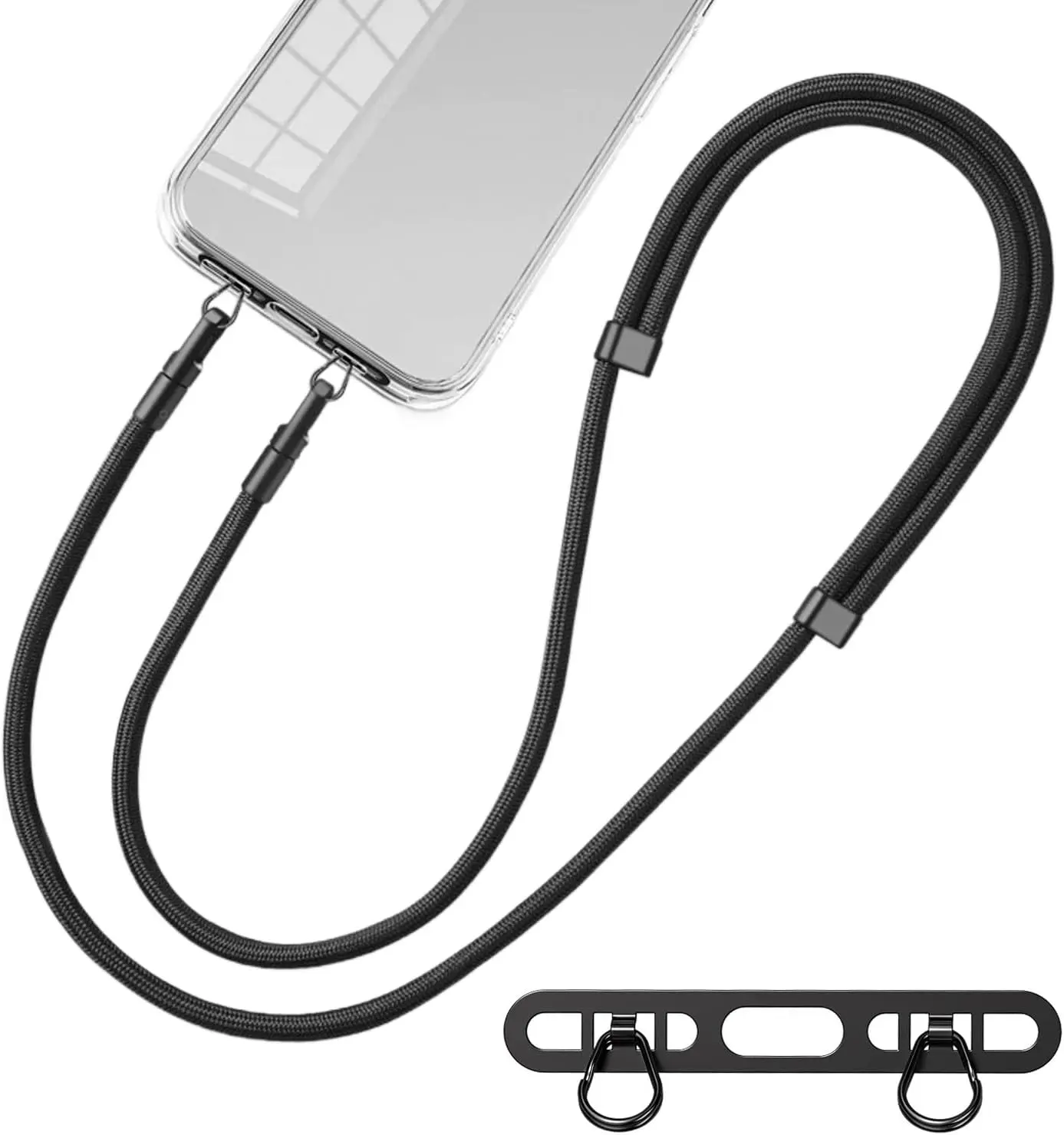 携帯電話ストラップ、アップグレードされたダブルバックルホールリング携帯電話ストラップパッチと調節可能なネックストラップ、残留物なし、接着剤なし