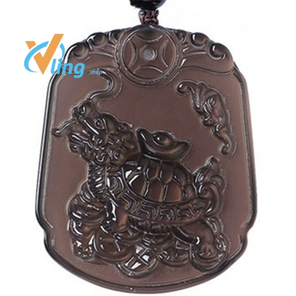 

Natural Black Obsidian Dragon Turtle Jade Pendant Necklace Chinese Hand-Carved Fashion Jewelry Amulet Accessories for Men Women