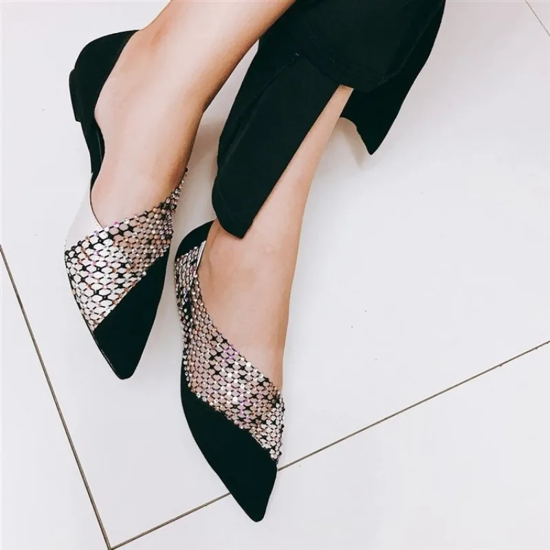 Ladies Rhinestone Mesh Pointed Toe Mules,Slip‑On Backless Summer Sandals, Breathable Elegant Flats, Foot‑Slimming Shoes