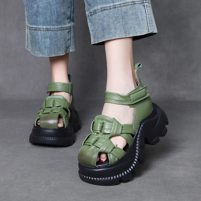 

Birkuir/женские сандалии на платформе с закрытым носком в стиле ретро, пляжные сандалии с открытыми крючками и петлями, 2025 шлепанцы на плоской подошве из натуральной кожи