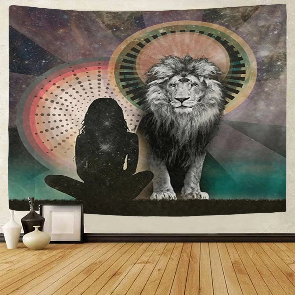 Lion Tapestry Starry Chakra Tapestry Yoga Meditation Zen Tapestry Living Room Bedroom Decoration Background Cloth