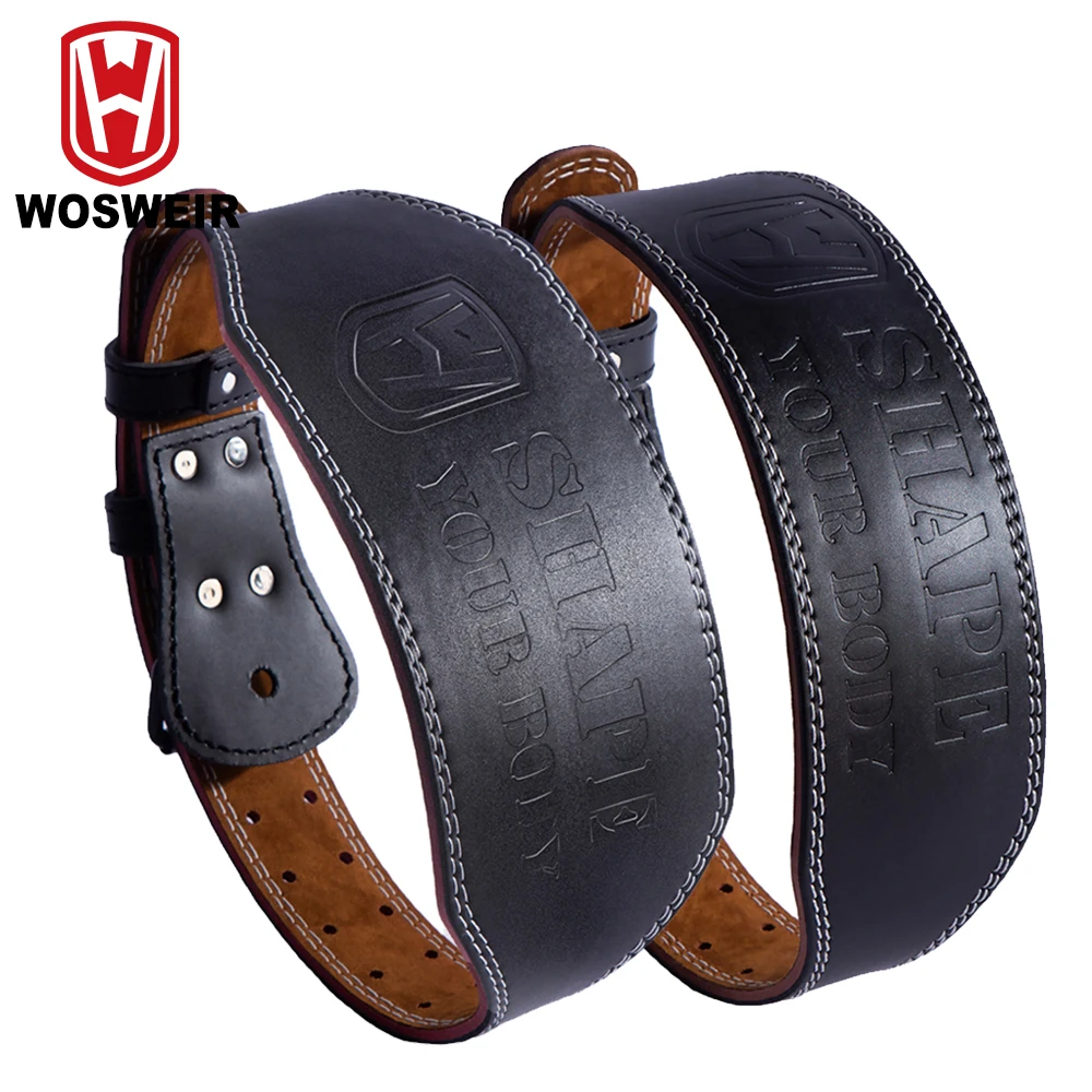 

WOSWEIR-Men's Cow Leather Waist Protection Belt, Powerlifting and Strength Training, Workout Equipment, Weight Lifting Gear