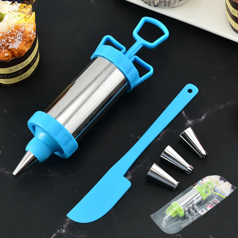 

Pastry Filling Injector Syringe Decorating Kit Stainless Steel Icing Tool with 3 Tips and 1 Spatula Dessert Decorator Baking Too