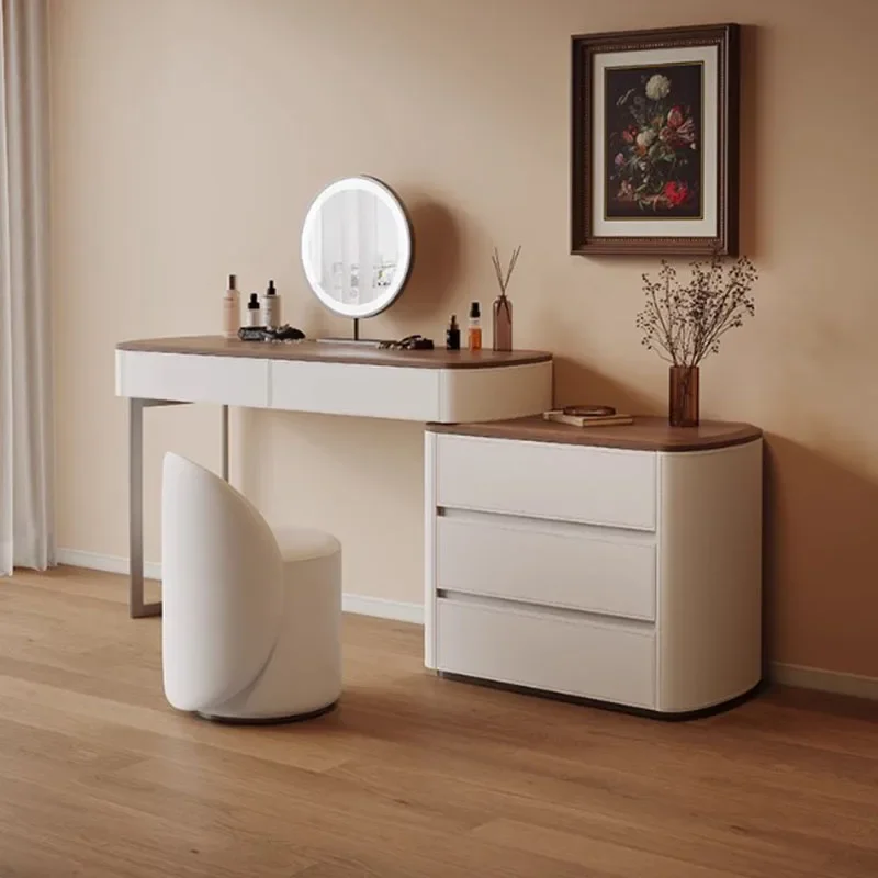 

Luxury Aesthetic Vanity Table Makeup Mirrors Modern Kawaii Storage Dressing Table Led Lights Comfortable Penteadeira Furniture