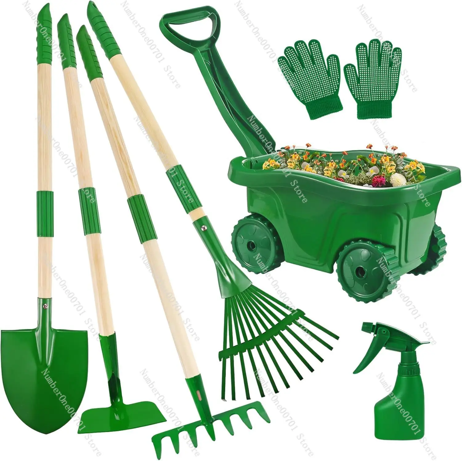 6-Piece Kids Gardening Tools Set, Toddler Garden Rake Shovel Trowel Kit, Children Outdoor Play Learning Toys for Boys Girls