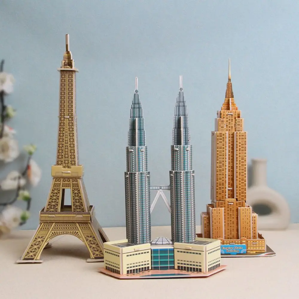 

3D World Famous Buildings Model Paper House Desktop Decorations The Twin Towers Assembling Model Mini Cardboard Puzzle