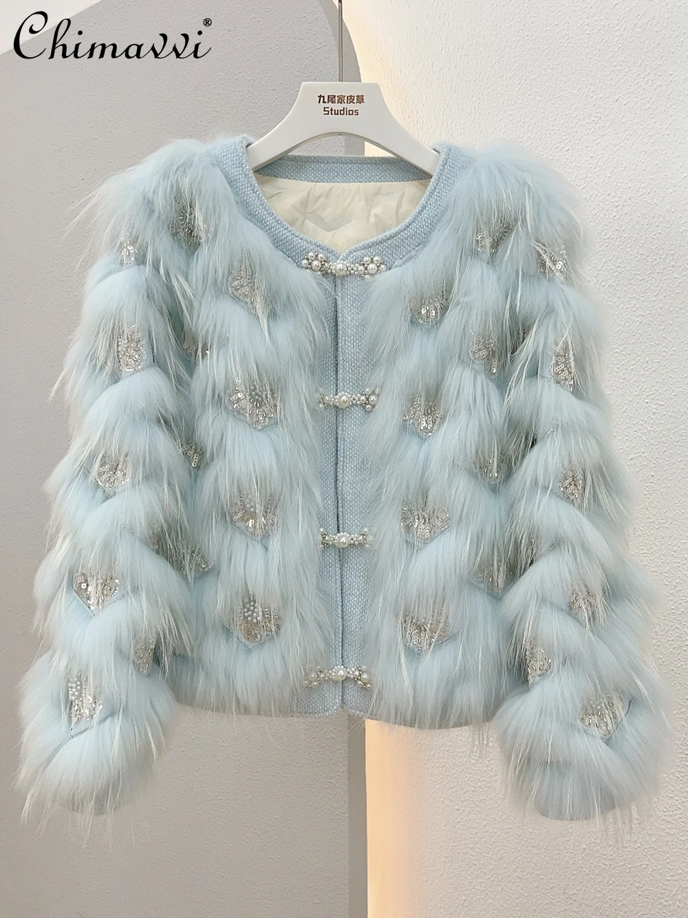 

New 2023 Winter Clothes Elegant Socialite Raccoon Fur Fox Fur Coat Female High-End Luxury Long Sleeve Sweet Women's Fur Jackets