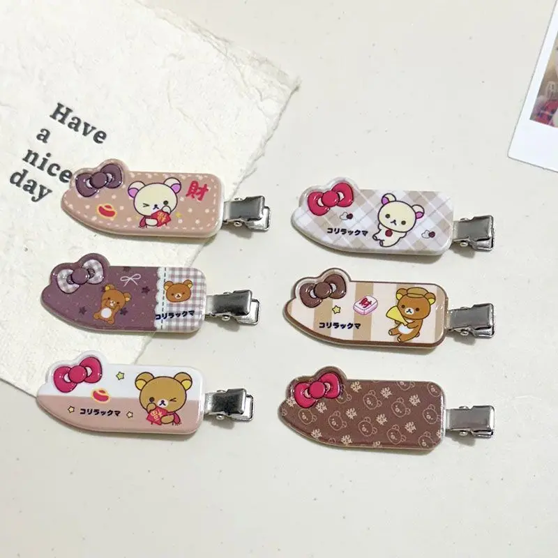 

6 шт., заколка для волос с рисунком Rilakkuma, милый бант, акриловая челка, зажим для девочек, прическа, украшение, студенческая мода, аксессуар для волос, подарок другу
