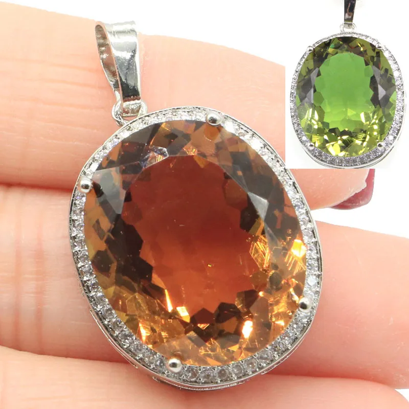 Buy 4 Get 1 Free 34x21mm Big Oval Gemstone 22x18mm Color Changing Alexandrite Topaz Zultanite CZ Wedding Silver Pendant