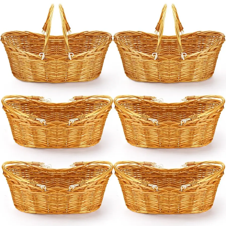 

Набор из 6 плетеных корзин для пикника с ручками, плетеные корзины ручной работы оптом, плетеная корзина для цветов для хранения, пикников, Пасхи, органов