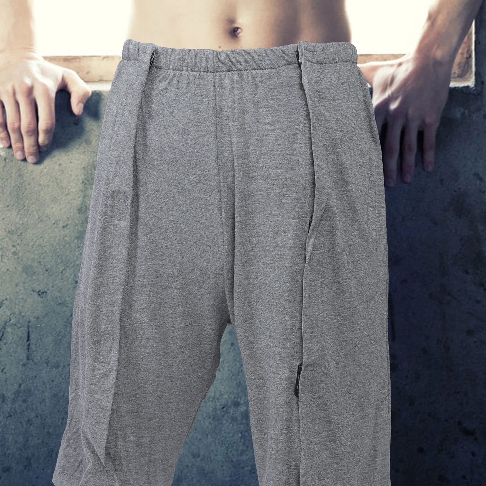 

Breathable Nursing Trousers Modal Pants Gray 5 Length Elderly Men House Coat Washable Adult Incontinence Care Patient Clothes