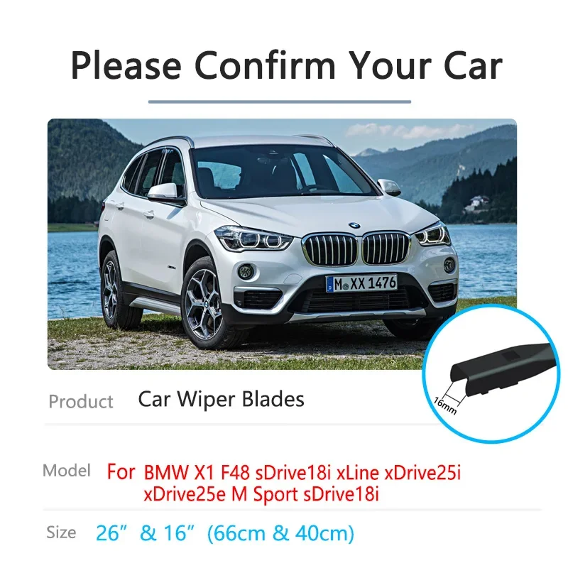 Car Front Wiper Blade For BMW X1 F48 2016 2017 2018 2019 2020 2021 2022 xLine xDrive25i xDrive25e M Sport sDrive18i Accessories