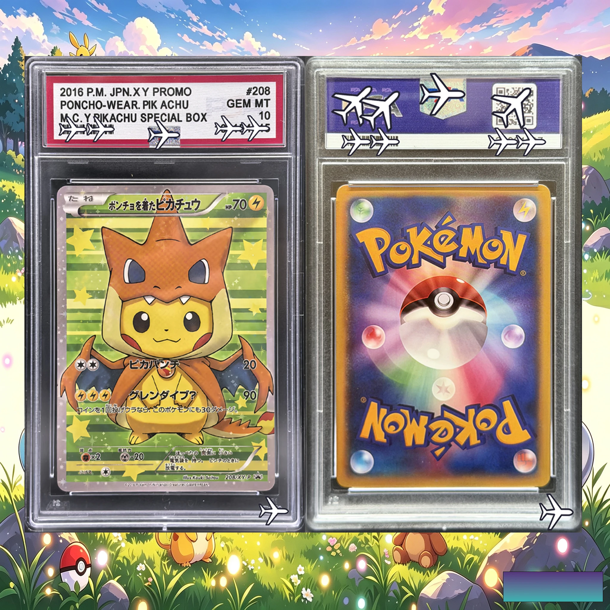 DIY PTCG 2016 Poncho-Wearing Pikachu 208/XY-P Holo Custom Art Card - Pokemon Japanese XY Promo Special Box Replica
