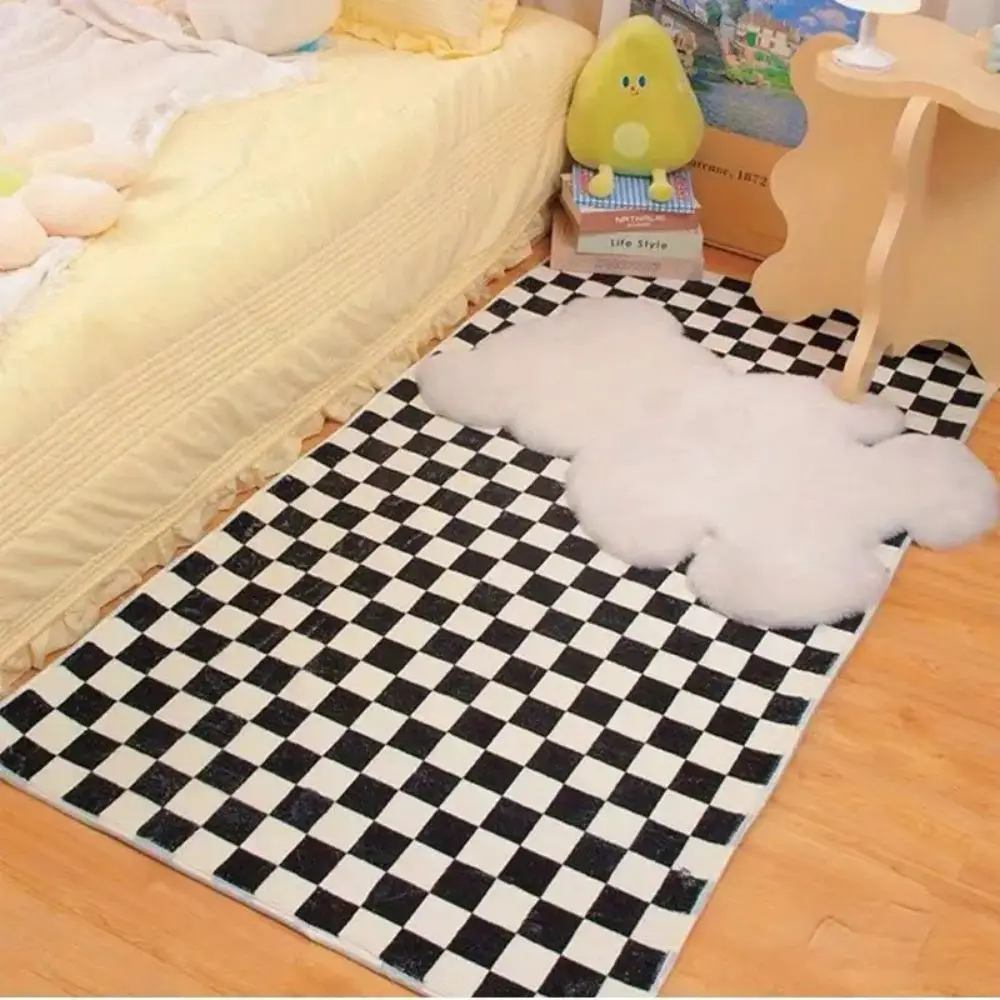VIKAMA Minimalist Black and White Checkered Rug Soft and Comfortable Floor Mat Suitable for Bedrooms and Living Rooms Home Decor
