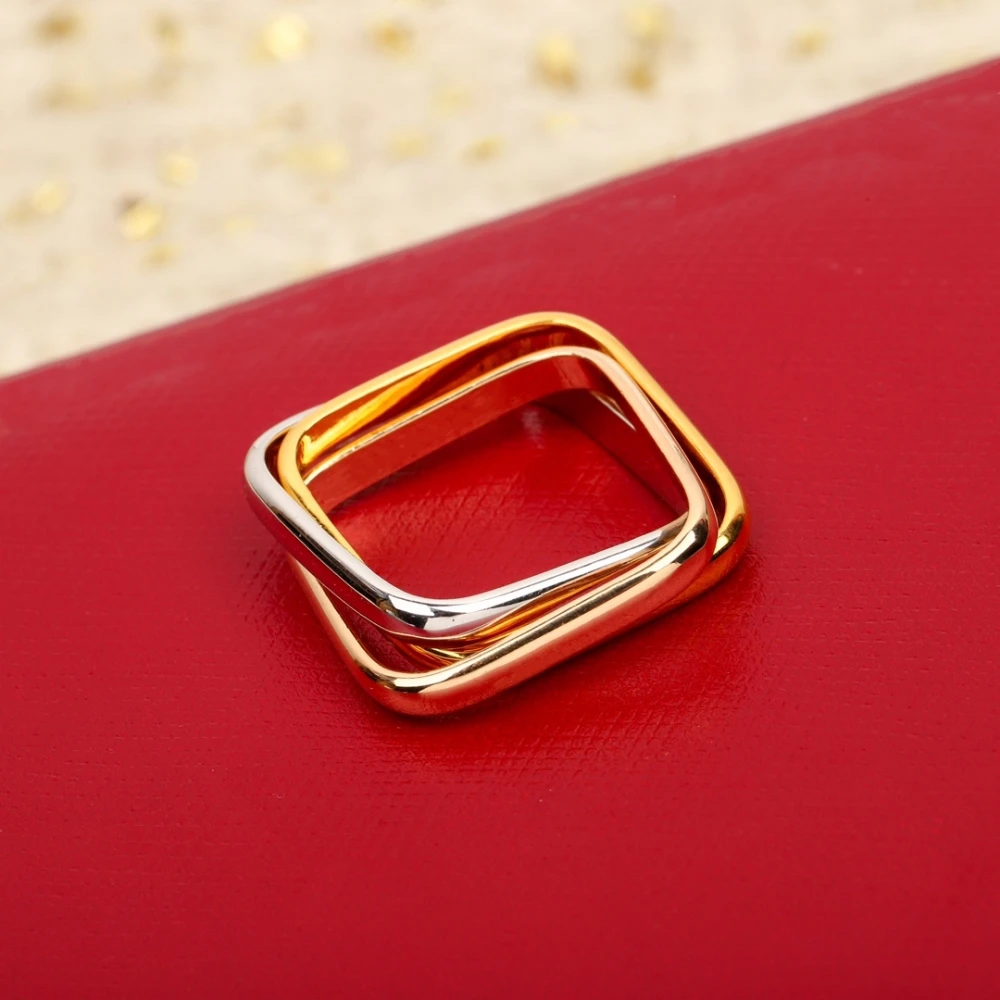 

Three-Color Square Ring Ring Ring Fashion Index Finger Exquisite Fashion Personality Light Luxury High-Quality Jewelry