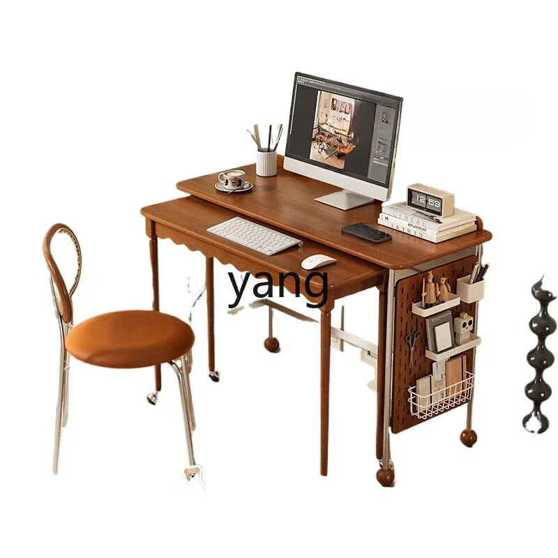 

LMM retro solid wood retractable desk bedroom study home medieval simple rotatable desk