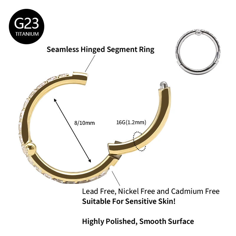 G23 Titanium Nose Septum Ring Hoop Earring With Zircon Stone Ear Cartilage Rook Helix Conch Nose Body Piercings Jewelry16G