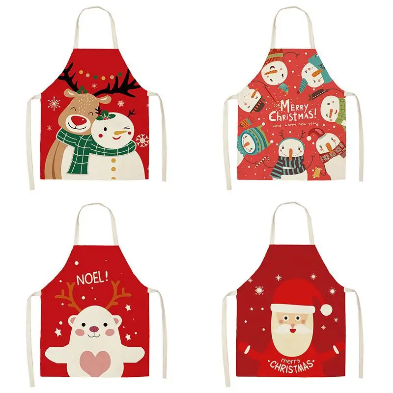 Christmas Apron Holiday Party Decoration Linen Oil and Stain Resistant Kitchen Cleaning Tools Home Supplies