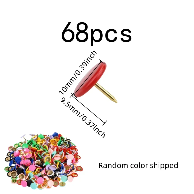68 pcs Round Head Push Pins, Soft Coated Grip, Map Location Marking Notice Poster Fixing, Random Color Assortment