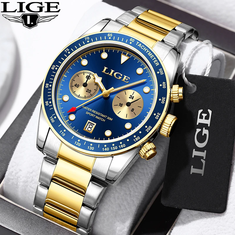 LIGE Fashion Quartz Man Watch Luxury Casual Sport Business Gentleman Waterproof Men's Watches Stainless Chronograph Reloj Hombre