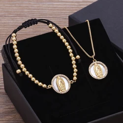Nidin Exquisite Fashion Gold Plated Necklace and Bracelet Sets Simple Personality Virgin Mary Women's Jewelry Anniversary Gift