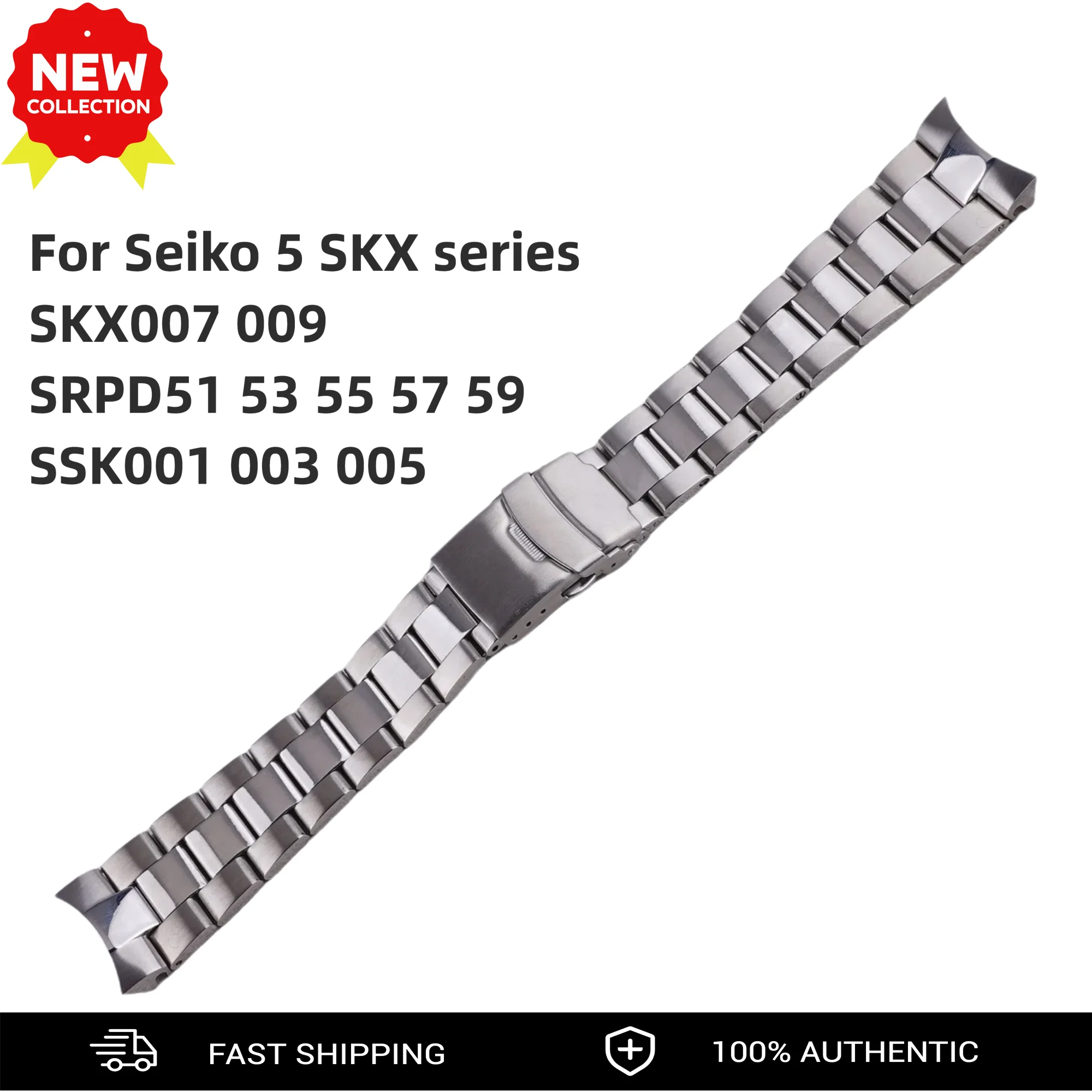 

Для часов Seiko 5 SKX007/SKX009/SSK001/SSK003/SSK005/SRPD51/53/55/57/59, серебристый ремешок 22 мм, изогнутый конец из нержавеющей стали, от Rolamy.