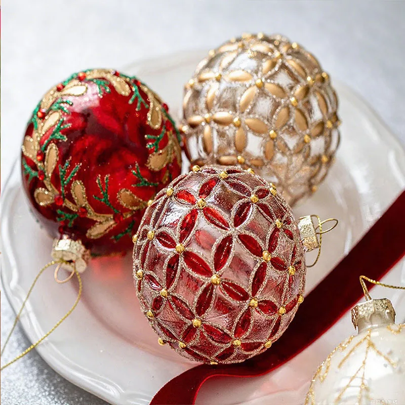 

2pcs 8cm Christmas Glass Ball Ornaments Hanging Christmas Tree Decoration Pendants Ball Multicolor New Year Home Decor