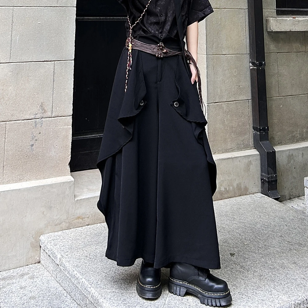 

XS-5XL, зимняя мужская однотонная лоскутная юбка, брюки, американская ретро-мода, модная уличная повседневная свободная нишевая мужская нижняя часть