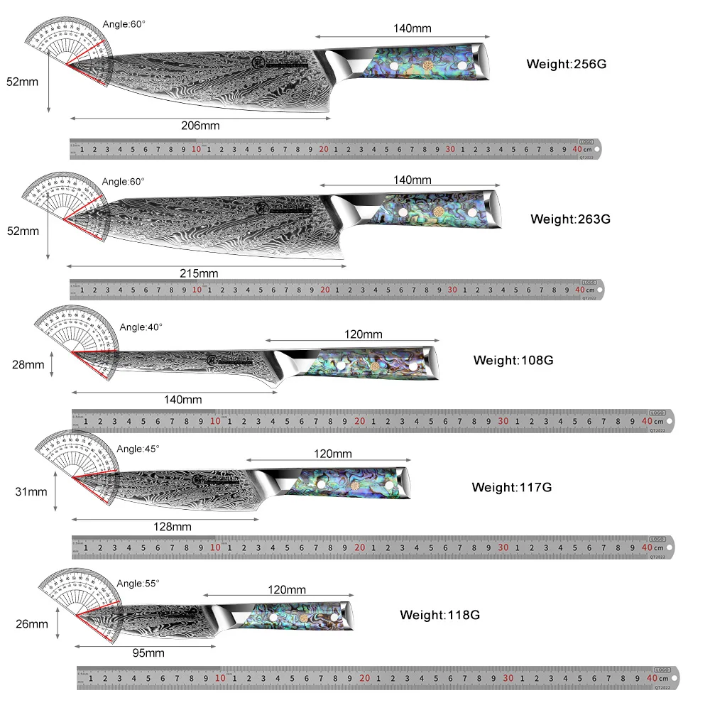 Grandsharp 1-5Pcs Damascus Steel Kitchen Knive Set AUS10 Chef Knife Kiritsuke Boning Utility Paring Knife Abalone Shell Handle