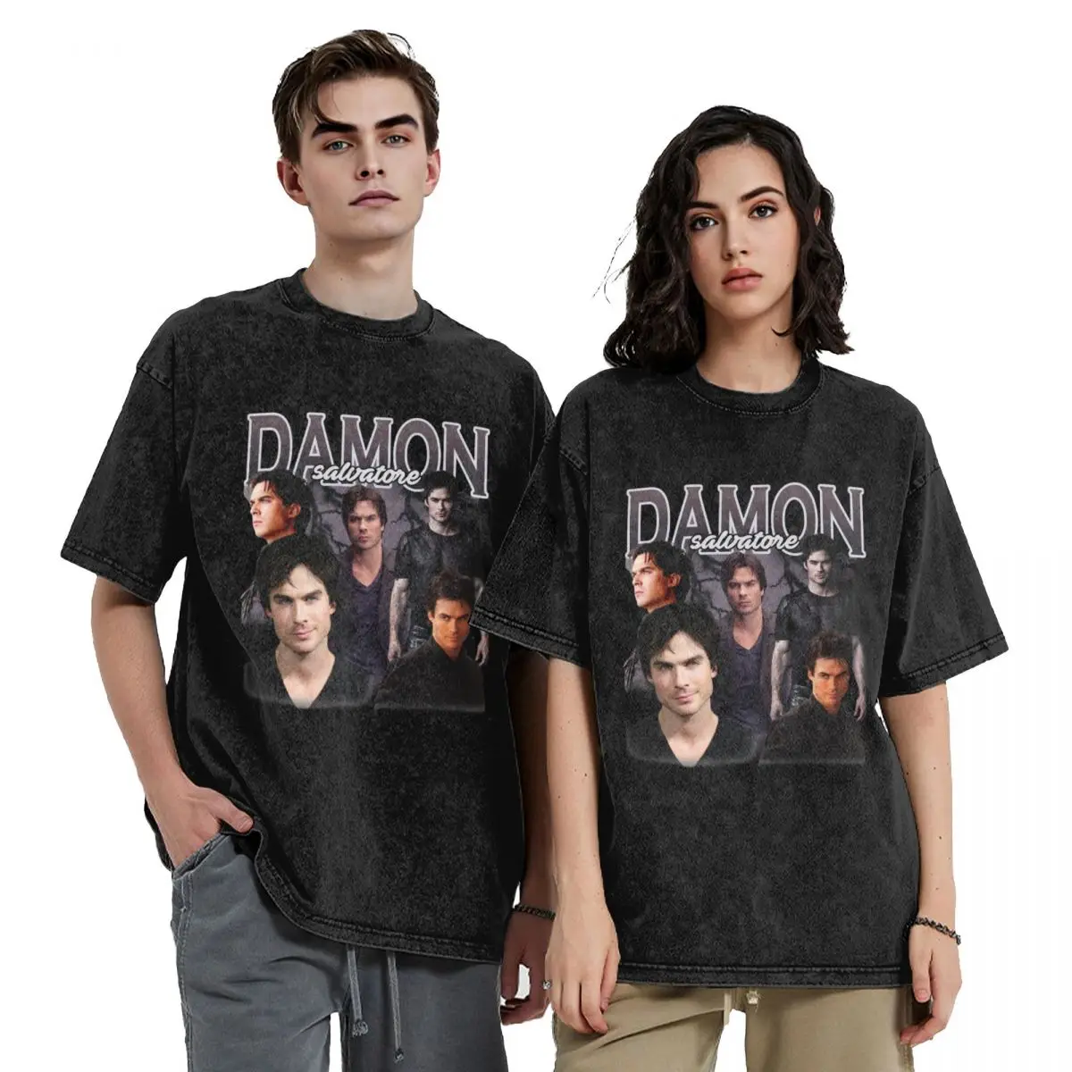 Magliette lavate damomo Salvatore Hip Hop Vintage T-shirt Oversize The Vampire Diaries Ian Somerhalder Streetwear uomo donna Tees