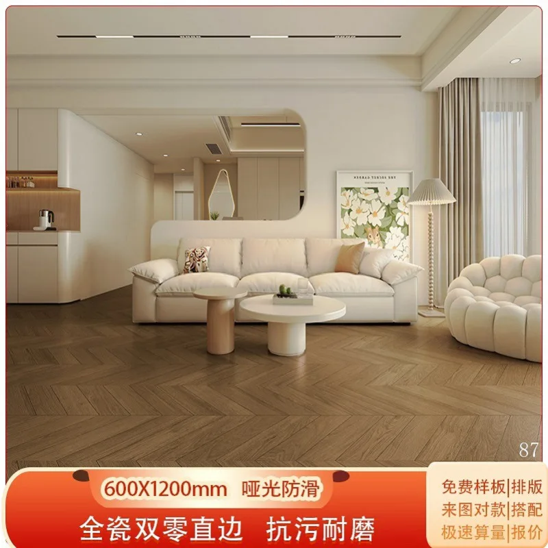 Foshan Porcelain Wood‑Look Tile 600x1200 Non‑Slip Wear‑Resistant Floor for Living Bedroom