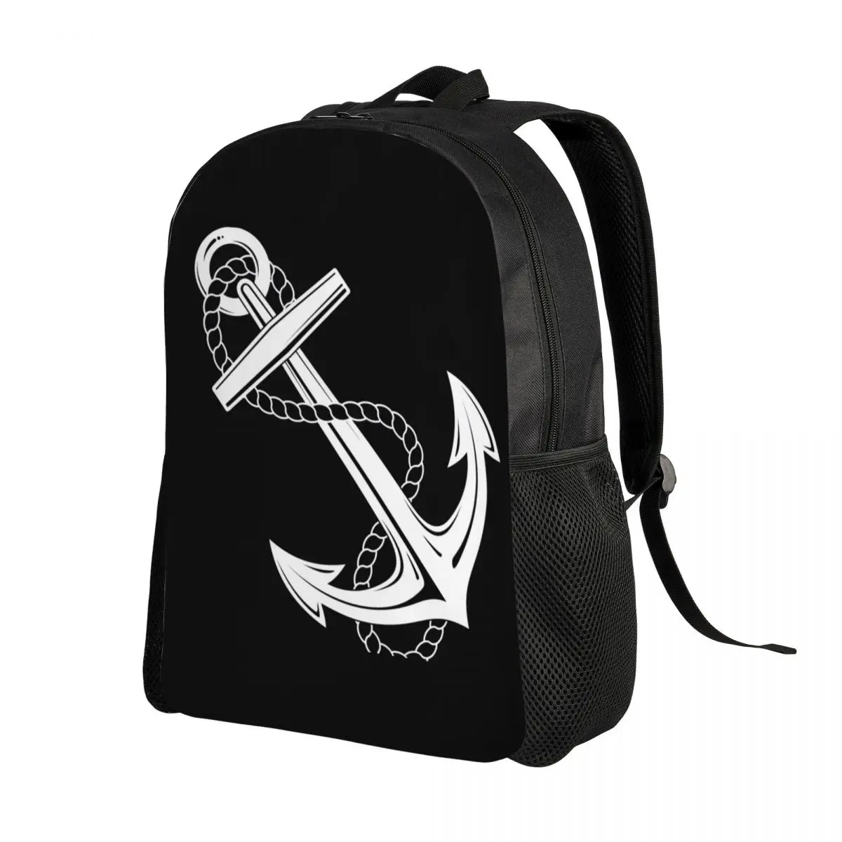 Anchor Nautical White Navy Laptop Backpack Men Women Basic Bookbag for School College Student Navigation Bags