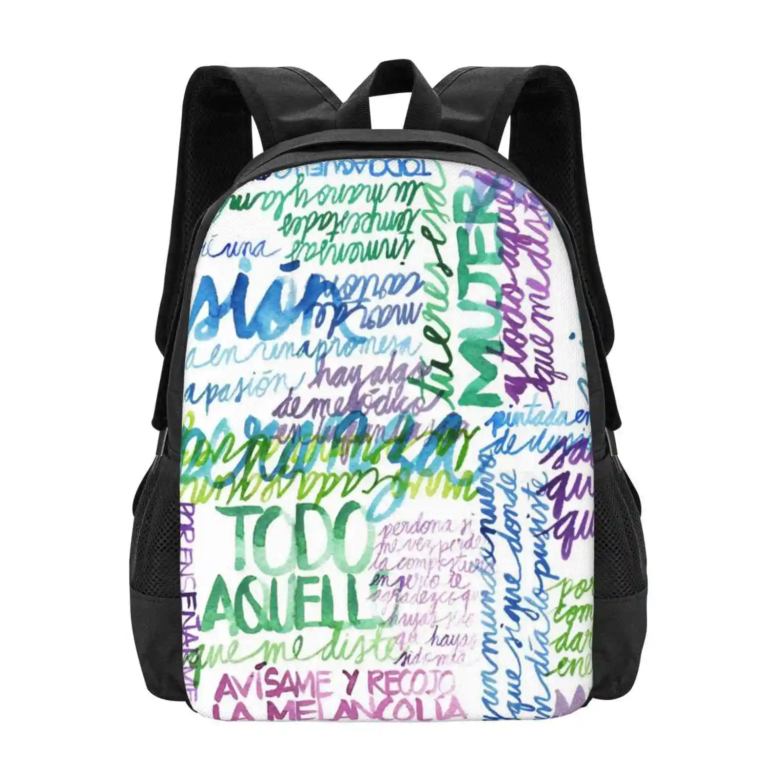 Aquello Que Me Diste / Alejandro Sanz Hot Sale Schoolbag Backpack Fashion Bags Alejandro Sanz Lyrics Asz Watercolor Acuarela