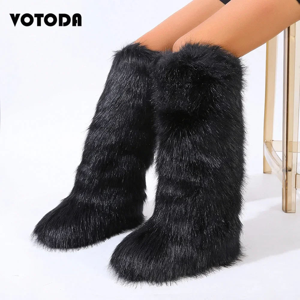 Winter Women Snow Boots Faux Fur Long Boots Warm Plush Platform Knee-high Boot Outdoor Furry Cute Over-the-knee Boots Girls Y2K