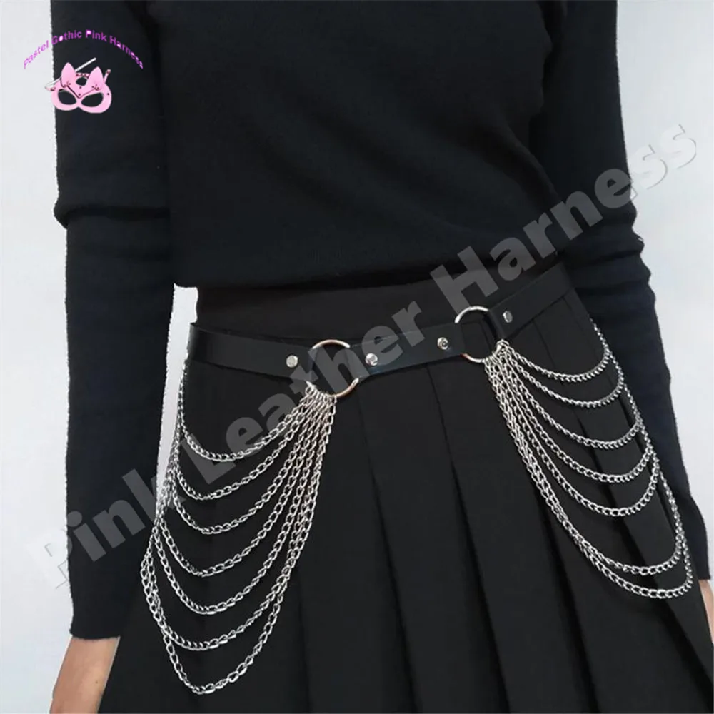 Punk Rock Leg Chain Women's Pu Shoulder Strap Garte Waist Chain Jeans Hip-hop Pants Shoulder Strap Belt Jewelry Y2k Accessories