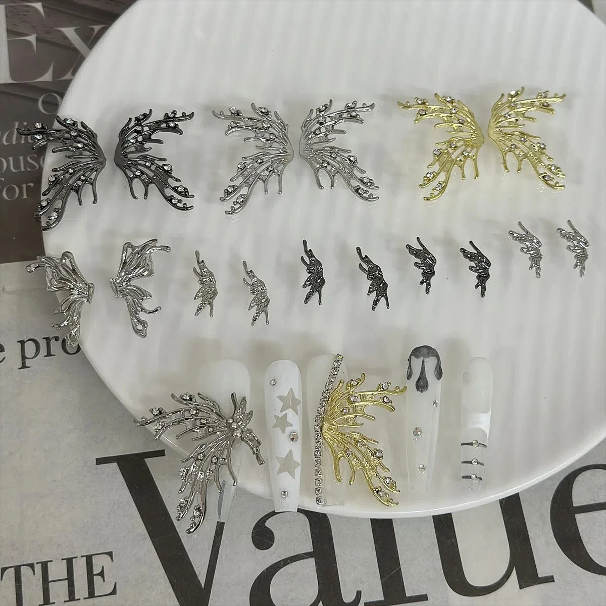 100pcs Wing Series Alloy Nail  Charms High-End Metal Accessories Internet Famous Luxury Nail Art Decorations Nails Ornaments