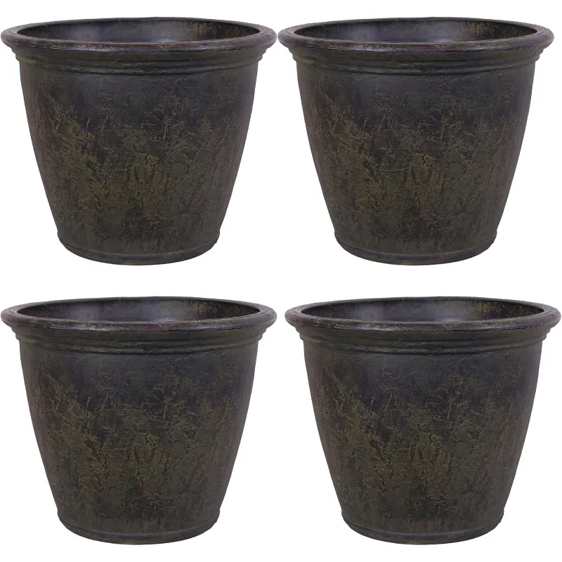 

Flower Pot Planter - Outdoor/Indoor Unbreakable Double-Walled Polyresin with UV-Resistant Sable Finish - Set of 4