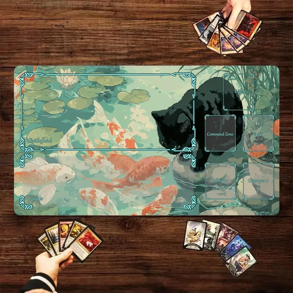 Vibrant Koi Fish and Cat Design MTG Playmat Magic Card Battle Mat 35X60CM Gathering Gaming Mats Tapete Magic MTG Card Pad