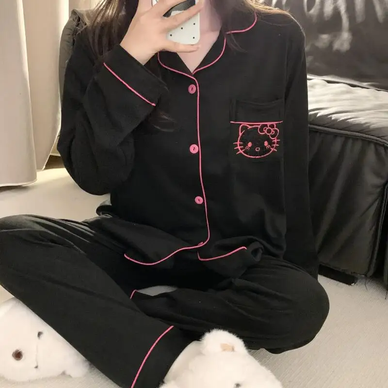 

Sanrio Hello Kitty De Rong Nightgown Kawaii Cartoon Ms Winter Season Long Sleeve Long Pants Keep Warm 2-Piece Home Wear Set New